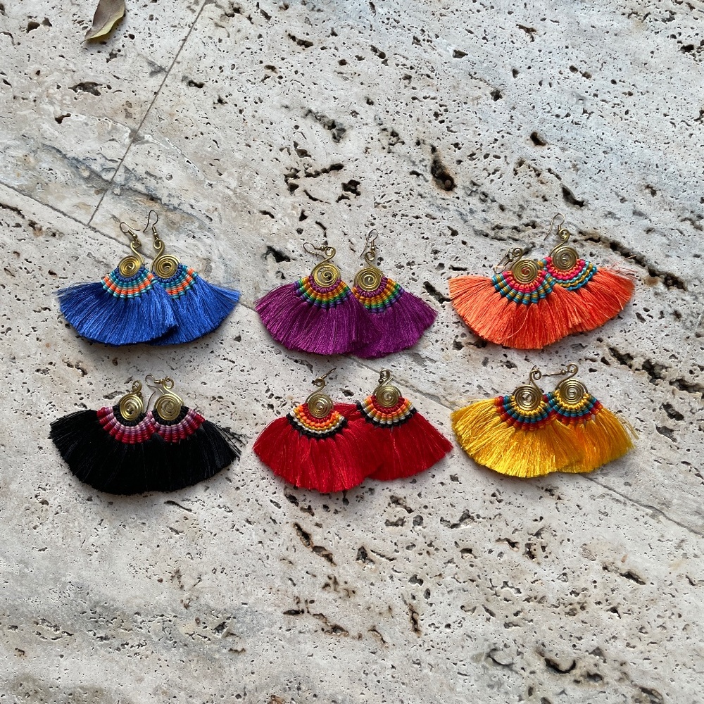 5 Pack - Colorful Earrings with Tassels - Handmade